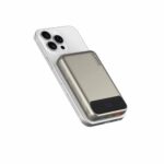 Stuffcool Click 10000mAh Slim Magnetic Wireless Powerbank Natural Titanium Finish Perfect for iPhone 16,15,14,13,12 with Led Display and 20W Fast Wired Charging – Charges iPhone 50% in 30 mins