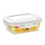 Borosil Klip n Store 640ml Rectanglular Food Storage Container with Airtght Glass Lid | Made in India Borosilicate Glass Container for Lunchbox | Microwave & Dishwasher Safe | Transparent