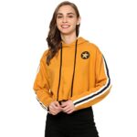 Campus Sutra Women’s Mustard Yellow Printed Regular Fit Sweatshirt with Hoodie for Winter Wear | Full Sleeve | Cotton Sweatshirt | Casual Sweatshirt for Woman