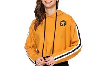 Campus Sutra Women’s Mustard Yellow Printed Regular Fit Sweatshirt with Hoodie for Winter Wear | Full Sleeve | Cotton Sweatshirt | Casual Sweatshirt for Woman