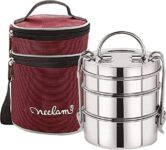 neelam Stainless Steel Lunch Box/Tiffin with Bag, 3-Tier Container, 1100 ml, Hot & Cold Leak-Proof, Compact & Durable, Perfect for Office, School, Picnic and Travel, Silver