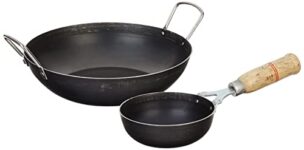 Amazon Brand – Solimo Sheet Metal Iron Cookware Set of 2 Pc (Induction Base Kadai 24 cm Dia, Tadka Pan 13 cm Dia) 100% Toxin-Free, Naturally Non-Stick, Long Lasting