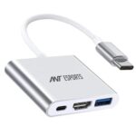Ant Esports AEC310 USB C to HDMI 3-in-1 Adapter, Type-C Hub to HDMI 4K Output USB 3.0 Port and USB-C 100W Charging Port, Compatible for USB C Laptops and Other Type C Devices_ Matt Silver