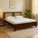 EXCEL HOME Solid Sheesham Wood King Size Bed Without Box Storage | Wooden Double Bed & Upholstered Cushined Headboard for Bedroom | Rosewood, Scratch Resistant Provincial Teak Finish