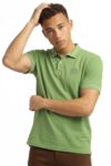 Peter England Men’s Regular Fit Branded Insignia Half Sleeve Polo T-Shirt | Cotton Rich | Premium Pique Weave Forest Green