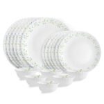 CELLO Tropical Lagoon Dazzle Series Opalware Dinner Set of 18 Pieces For Family of 6 | Bone-Ash Free & Leadfree Opal Glass, Microwave & Dishwasher Safe Plates & Bowls Crockery Set For Dining & Gifting