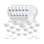 La Opala Opal Glass Crockery | for Family of 6 | Dinner Set 35 pcs Floral Fountain | Plates & Bowls for Dining | Microwave Safe | 100% Vegetarian | Extra Strong | Extra Light & White