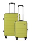 Teakwood Small-Medium Cabin Size 8 Wheels Trolley Bag, Hard Cabin with Zipper Closure, Adjustable Push Button & Cross Side Strap, TSA Lock System 360 Degree (Set of 2, Lime Green)