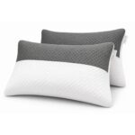 DALUCI Hollow Fiber Pillows Set of 2 Sleeping Pillow Adjustable Height | Soft Fluffy Bed Pillows for Sleeping | White & Grey | 27 x 16 Inches