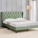 Home Centre | Helios Bravo Roxy Upholstered King Size Bed Without Storage | Engineered Wood | Green | 1 Year Warranty