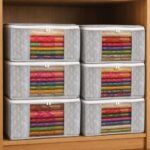 Homestrap Set of 6 Non-Woven Printed Saree Cover/Cloth Storage/Wardrobe Organizer For Clothes with Transparent Window (Grey)(Shark Tank Featured) 45cmx33cmx22cm