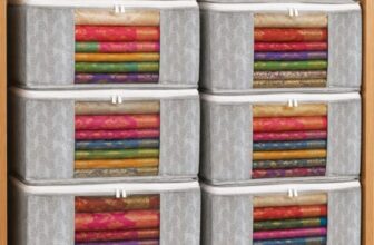 Homestrap Set of 6 Non-Woven Printed Saree Cover/Cloth Storage/Wardrobe Organizer For Clothes with Transparent Window (Grey)(Shark Tank Featured) 45cmx33cmx22cm