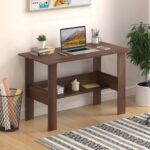 Furniture Café Modern Computer Desk with Storage Shelf – Study Writing Table for Home Office and Bedroom (Wenge)