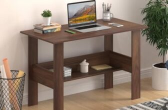 Furniture Café Modern Computer Desk with Storage Shelf – Study Writing Table for Home Office and Bedroom (Wenge)