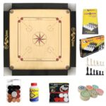 KOXTONS – Carrom Board 36 INCH Full Size with 3″ Border & 8 mm Ply (Premium) with STRICKER & Accessories and Vista 11 INCH Chess Conquer Gift Set