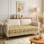 BSB HOME Cotton Sofa Cover Throw with Tassels, Soft Breathable Fabric, Printed Couch Cover for Living Room, Lightweight Furniture Protector (27 x 70 Inches / 69 x 178 cm) (Yellow & Olive Green)
