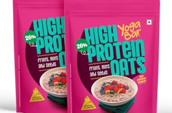 Yogabar 26g High Protein Oats 1kg x 2, Fruits Nuts & Seeds – Breakfast Cereal with Wholegrains, 26% Protein & No added sugar – Oats High Protein for Gym – Premium Protein Blend with Whey Protein Powder – with Goodness of Chia, Sunflower & Pumpkin Seeds & Probiotics for Absorption