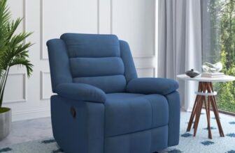 Nilkamal Sierra Velvet Fabric Manual Recliner | 1 Seater Sofa | Single Recliner | 1 Seater Chair Sofa | Finish Color – Blue