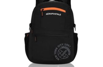 Aeropostale Backpack Basin – Black | Durable 2-Compartment Laptop Backpack with Rain Cover Compartment | Bag for School, College and Work | Padded Back and Multiple Utility Pockets