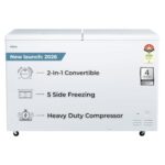 Haier HFC-500DPW5, 5 Star (2026 Star Rating) Double Door Convertible Deep Freezer, 5 Side Freezing, Dual Condenser, Inside Metal Liner with 70mm Puff Thickness (White 439L)