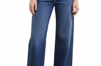 PURVAJA Women’s Straight Leg Loose Fit High Rise Stretchable Flat-Front Jeans [BTM-058-Straight-26] Blue