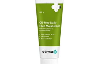 The Derma Co Oil-Free Daily Face Moisturizer | With Hyaluronic Acid, Ceramides & Multivitamins | For Non-Greasy & Hydrated Skin | Prolonged Moisturization | Strengthens Skin Barrier | 100 g