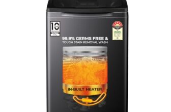 Haier 11 Kg, In-Built Heater, Front Panel Design, NZP Technology, Oceanus Wave Drum, Fully Automatic Top Load Washing Machine (ETL110-HC8S8 | Black)