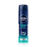 NIVEA Men Fresh Ocean Deodorant Spray, 150ml | 48 H Active Odour Protection | Fresh Long Lasting Deo for men | Fights Odour causing bacteria | Aqua and Sandalwood | 150ml