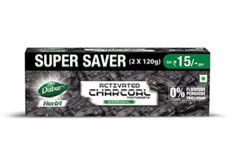 DABUR Herb’L Activated Charcoal Toothpaste 240G (120G x2, Pack of 2)|Whitening Black Gel Toothpaste|Fluoride Free|Fights Plaque & Extrinsic Stains|With Power of Mint|Cool & Refreshing Mouth Experience