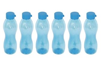 PEARLPET Pheonix BPA-Free Plastic Water Bottle Set |Lightweight, Leak-Proof & Freezer Safe – Pack of 6 (1000ml Each), Blue