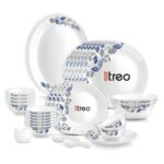 Treo by Milton Opalware Aurelia Lunis Dinner Set of 35 | Serving for 6 | Microwave & Dishwasher Safe | Bone-Ash Free | Tempered Toughness | Plates, Bowls, Spoons | Crockery Set for Dining & Gifting