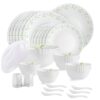 CELLO Tropical Lagoon Dazzle Series Opalware Dinner Set of 37 Pieces For Family of 6 | Bone-Ash Free & Leadfree Opal Glass, Microwave & Dishwasher Safe Plates & Bowls Crockery Set For Dining & Gifting
