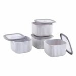 Amazon Basic Plastic Elegant Square Storage Containers Food Grade Set of 4 (2.3L Each) | Microwave, Freezer, Dishwasher & Refrigerator Safe, Stackable Kitchen Containers (Grey)