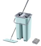 STELLIX Moppers for Cleaning Floor| Mop Bucket for Home & Kitchen| Flat Mop with Telescopic Mopping Stick| Floor Cleaners Pocha Mop for Wet & Dry Cleaning Supplies with 2 Microfiber Pad| Small Green