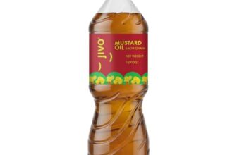 Jivo Cold Pressed Kachi Ghani Mustard Oil 1 Ltr | High in Monounsaturated Fats (MUFA) | Vitamin A and D Fortified Oil | Cholesterol and Trans Fat Free | Ideal for Frying, Roasting, Tempering, and Pickling