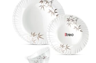 Treo by Milton Opalware Aurelia Arashi Dinner Set of 6 | Serving for 2 | Microwave & Dishwasher Safe | Bone-Ash Free | Tempered Toughness | Plates & Bowls | Crockery Set for Dining & Gifting