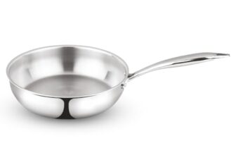 Borosil Cookfresh Tri-ply Stainless Steel Frypan with Handle | Gas, Induction Compatible | SS304 Food Grade Steel Frying Pan | Even Heat Distribution | Dishawasher Safe | 5 Year Warranty (2.3 L)
