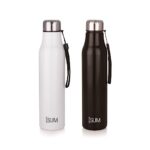 ATTRO Slim Stainless Steel Single Wall 1000ml Water Bottle, Light Weighted Leak -Proof Use for Office, School, Outdoor & Gym, Set of 2 – Black & White