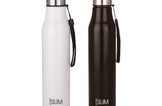 ATTRO Slim Stainless Steel Single Wall 1000ml Water Bottle, Light Weighted Leak -Proof Use for Office, School, Outdoor & Gym, Set of 2 – Black & White