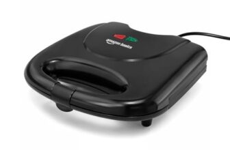 Amazon Basics 2-Slice Sandwich Maker 750W | Non-Stick Coated Plates | Thermostatic Temperature Control | Cool-Touch Handle | Power & Ready Indicator Lights | Overheat Protection | Upright Storage Design | BIS Certified | Black