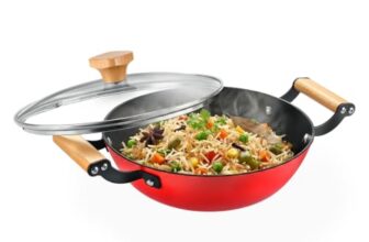 Prestige Castlite Enamel Coated Cast Iron Kadai 20cm/ 1.4L | Lightweight, High Heat Retention | Gas & Induction Compatible | Low-Oil Cooking | Stay-Cool Wooden Handles | Easy Clean | 15Y Warranty