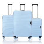 HRX Parabola 3-Piece Luggage Set Light Blue Polypropylene Hard Shell Suitcase Set – Premium Travel Trolley Bags with 8 Spinner Wheels, Number Lock & Water Resistant Body
