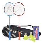 Hipkoo Sports Intact Aluminum Badminton Rackets Set of 2 | Wide Body Shuttle Bat with Cover and 3 Shuttles | Ideal for Beginner| Lightweight and Sturdy| Blue and Red