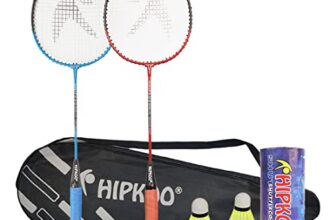 Hipkoo Sports Intact Aluminum Badminton Rackets Set of 2 | Wide Body Shuttle Bat with Cover and 3 Shuttles | Ideal for Beginner| Lightweight and Sturdy| Blue and Red