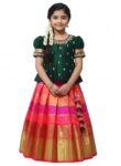 White Button New south Indian traditional pattu pavadai Jecquard Lehenga choli for girls dress