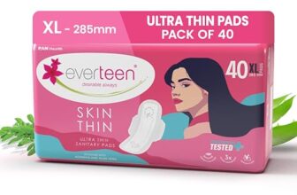 everteen SKIN THIN XL 40 Sanitary Pads for Women 285MM, Infused with Moringa and Aloe vera, Dermatologically Tested Premium Ultra Thin pads, Wider Back Coverage for No Stains, Rash-Free – Pack of 1