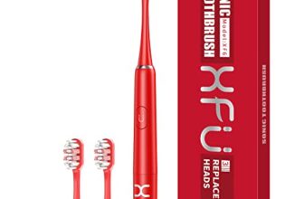 Seago Sonic Electric Battery Toothbrush for Adults and Kids, 3 Brush Heads, with 2 Modes and Waterproof IPX7, Bulid in 2 Mins Timer 24,000 VPM (Red)