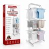 RUSHIL WERE 3 Tier Stainless Steel Foldable Cloth Dryer Stand – Heavy Duty Anti-Rust Steel Clothes Stand for Drying with Wheels – Laundry Racks |Cloth Stand for Drying Indoor-Balcony