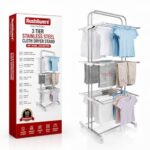 RUSHIL WERE 3 Tier Stainless Steel Foldable Cloth Dryer Stand – Heavy Duty Anti-Rust Steel Clothes Stand for Drying with Wheels – Laundry Racks |Cloth Stand for Drying Indoor-Balcony