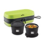 MILTON Town Case Microwavable Lunch Box | Inner Steel, Double Wall, Leak-Proof Design | Compact & Durable Lunch Box for Office use, College, School, (2 x 450 ml), Lemon Green